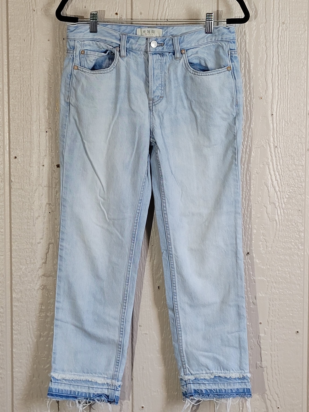 We The Free Light Blue Straight Leg Jeans with Frayed Hem